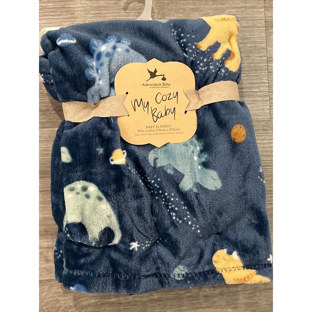 Adirondack Dinosaurs Dino Planets Baby Plush BLANKET Dark Blue Lightweight New
